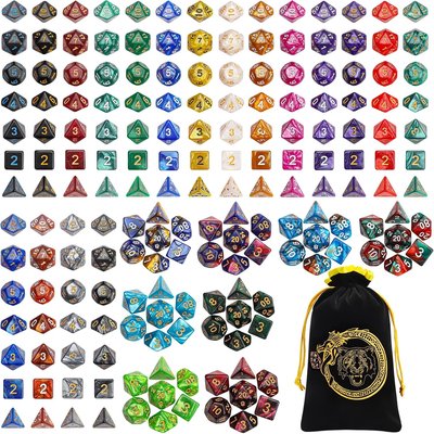 Ciaraq DND S - 26 X 7 Polyhedral Dice (182Pcs) With A Large Drawstring Bag Great For Dungeons And Dragons, Role Playing Table Game Dice Set - Image 1